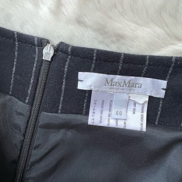 Max Mara Pencil Skirt Pin Stripe Ruffle Dark Navy Blue Designer Workwear size 46 - Picture 3 of 13
